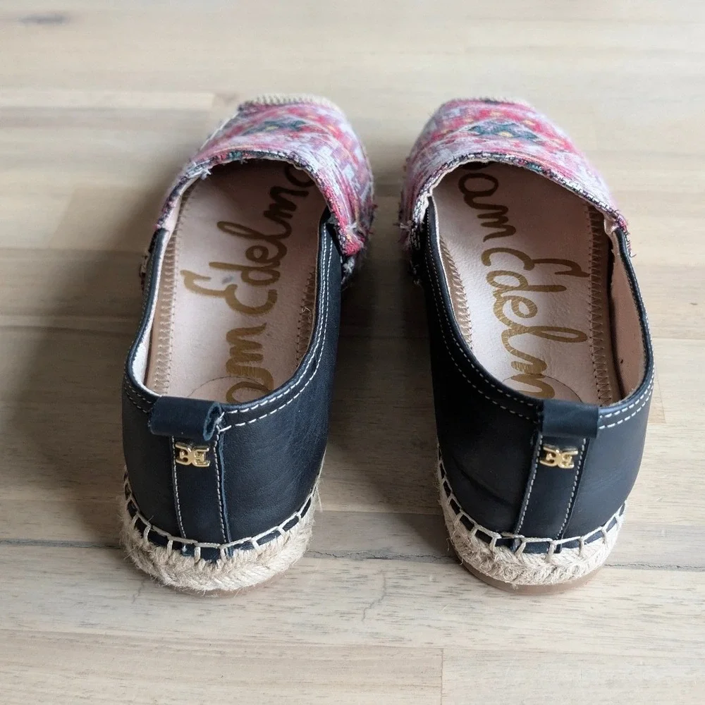 Sam Edelman Khloe Espadrille Flats Women Geo‎ Pattern Black Leather Size 8.5